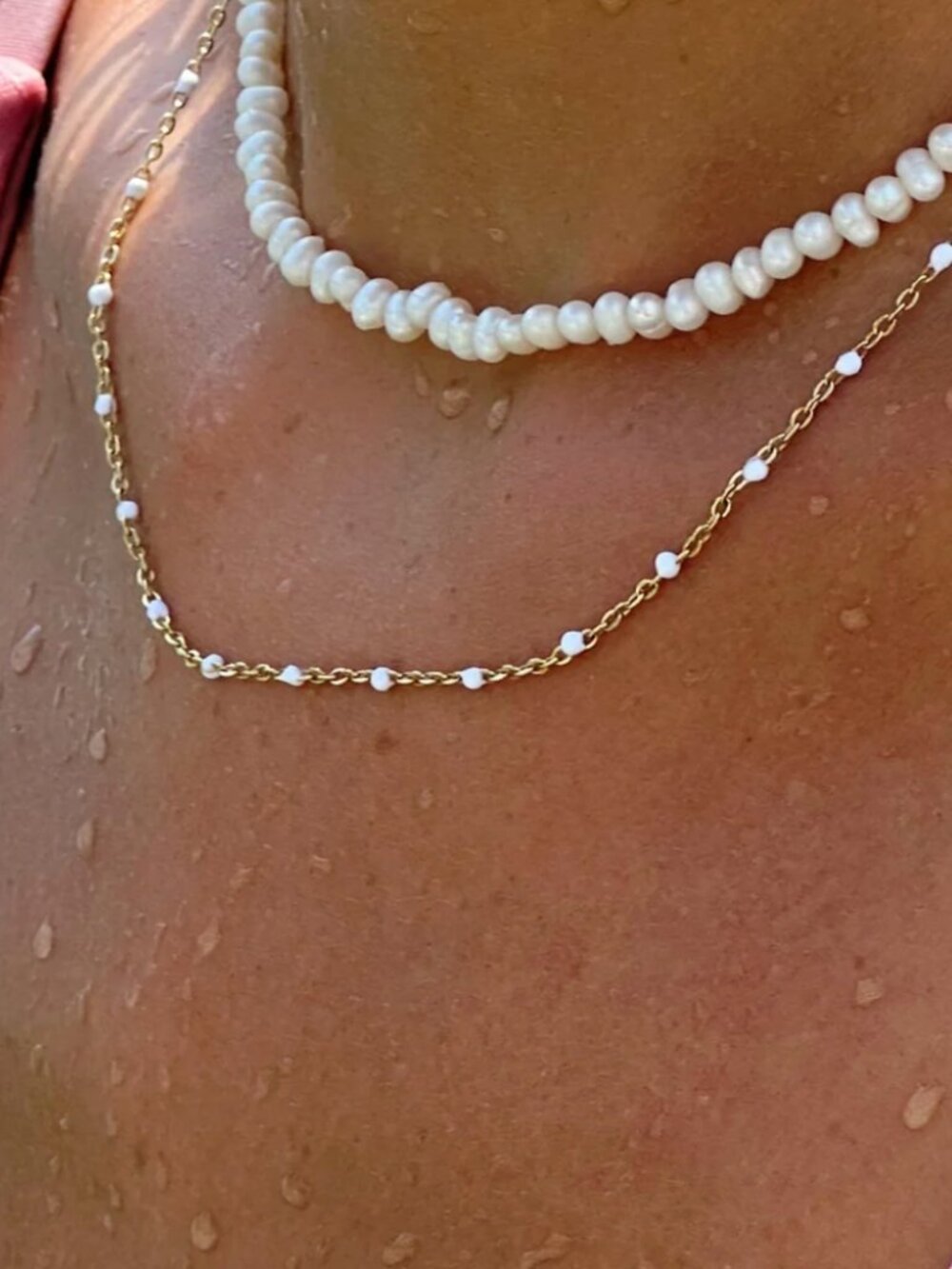 Atolea - White Beaded Choker - Gold